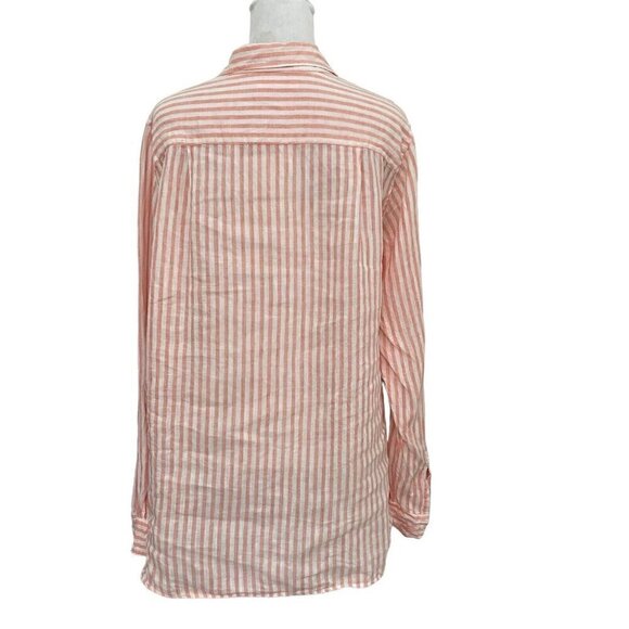 Uniqlo 100% Linen Stripe Button Front Shirt Top Lightweight Pink size Large - Picture 5 of 7